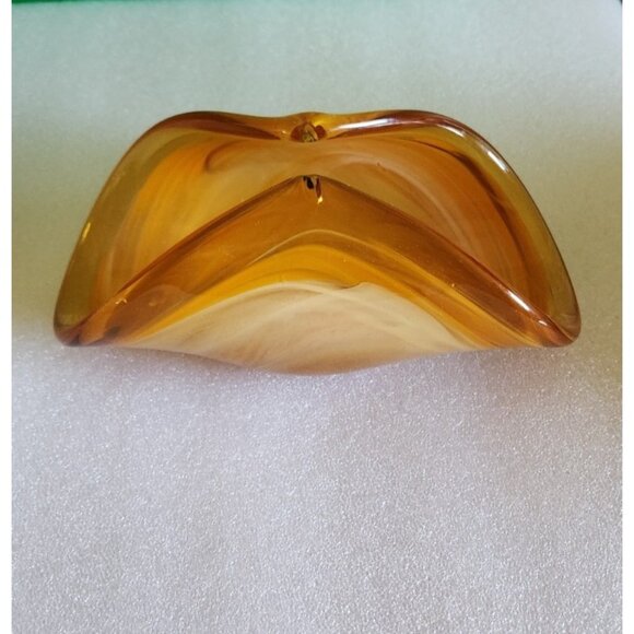 Vintage Murano Hand Made Italy White Crystal Amber Glass Bowl - Picture 1 of 5